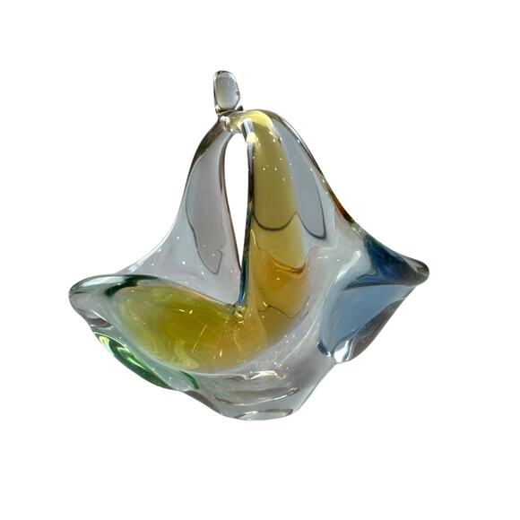 Vintage Czech Art Glass Basket Frantisek Zemek 1950 Vase Basket Spring Pastel Sm